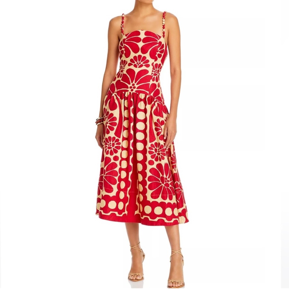 Farm Rio Red Linen Palermo Dress NWT